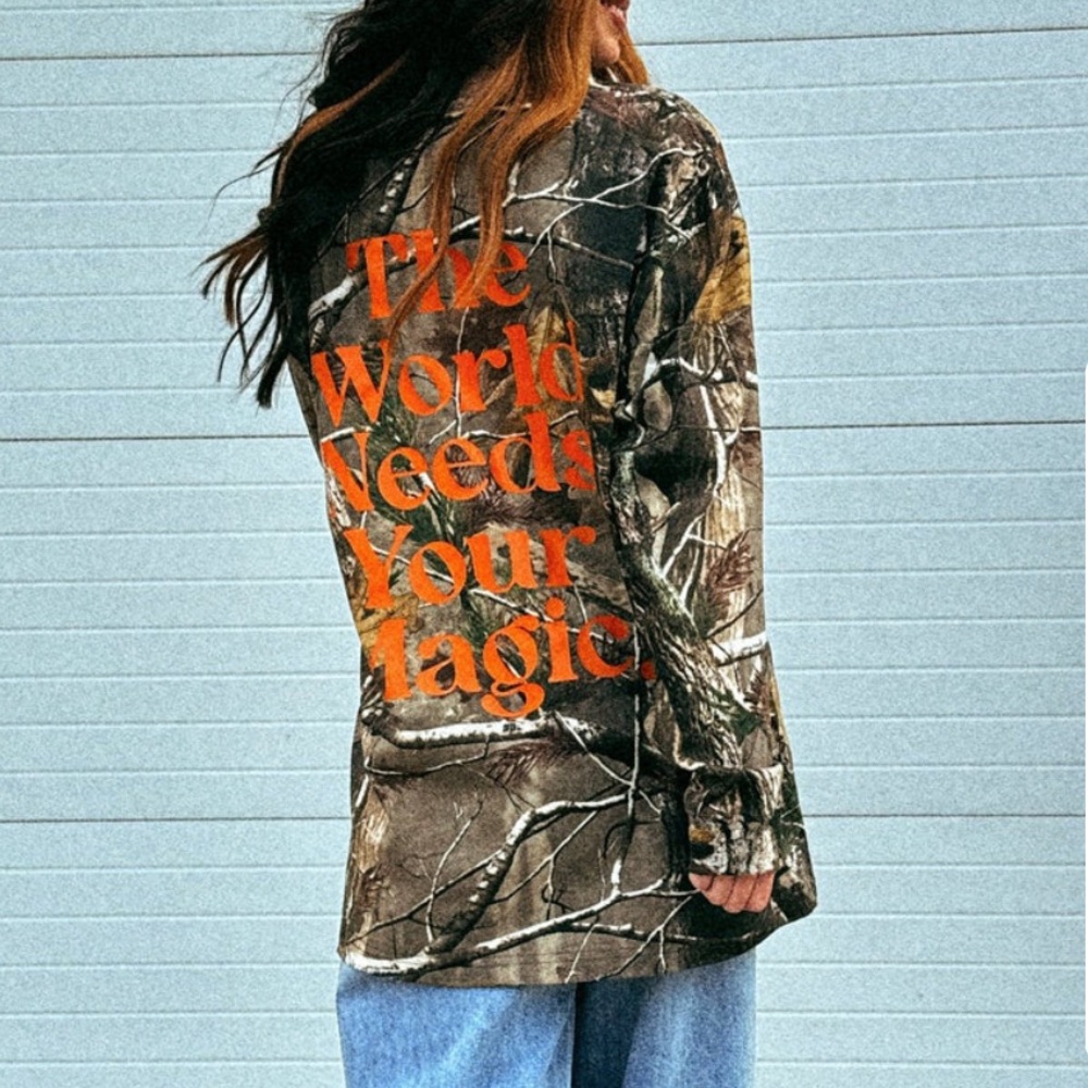 Dressed in LALA camo shirt